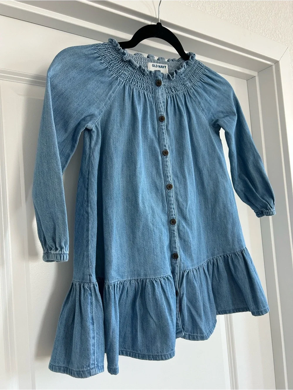 Old Navy Light Blue Denim Button-Down Ruffle-Hem Dress